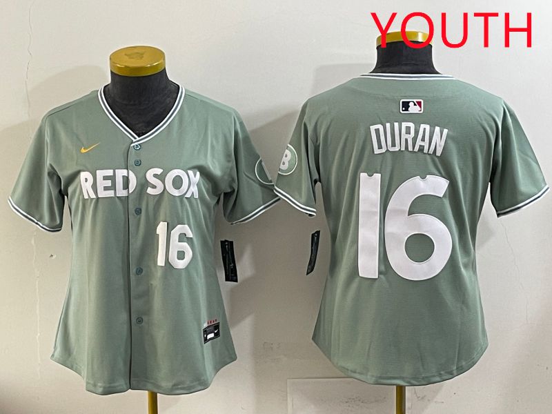 Youth 2025 Boston Red Sox #16 Duran Light Green Joint Name Nike MLB Jersey style 12->youth mlb jersey->Youth Jersey